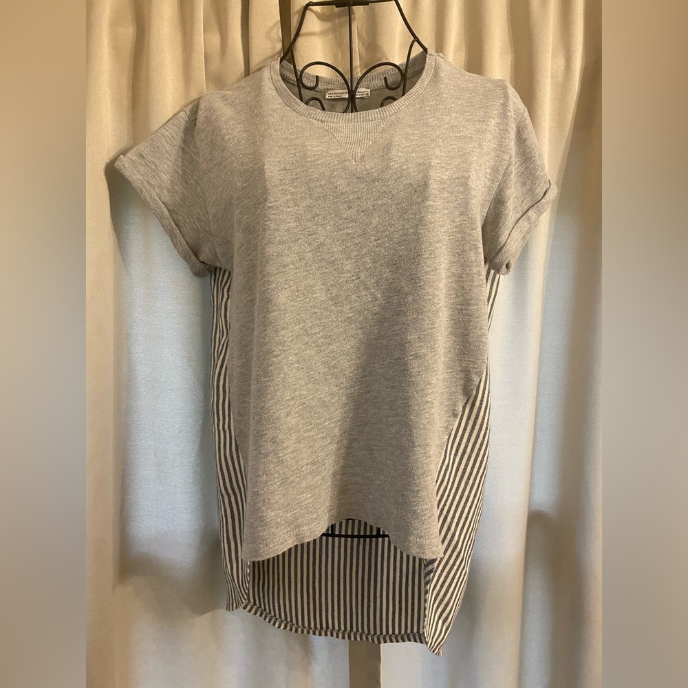 ZARA High-Low Grey with Striped Back and Sides Tee